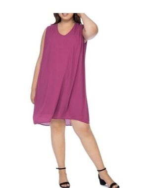 Bobeau Plum V Neck Flowy Sleeveless Sheath Dress Size Large